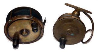 REELS: (2) Malloch of Perth for Farlow 4" brass side casting reel, twisting foot, reversible drum,