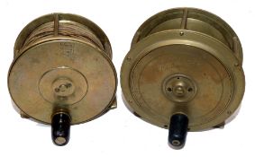 REELS: (2) Early Phin Maker Edinburgh 4" all brass Scottish salmon fly reel, rosewood handle,