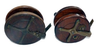 REELS: (2) Milward's Mariner mahogany and brass sea Nottingham starback reel, 4.5" diameter,