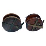 REELS: (2) Milward's Mariner mahogany and brass sea Nottingham starback reel, 4.5" diameter,