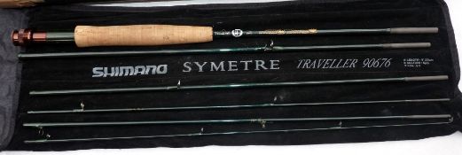 ROD: Shimano Symetre Traveller 90676, 6 piece graphite trout fly rod, 9' 2 piece, line rate 6, green