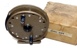 REEL: Fine Grice & Young Gypsy D'or 4.5" alloy trotting reel in as new condition, gold hammer