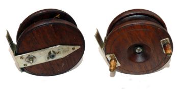 REEL: Scarce early Reuben Heaton The Oxford 4" mahogany/nickel silver spike back reel, twin bone