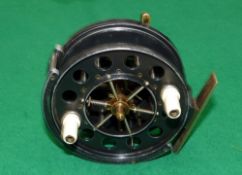 REEL: Fine alloy side lever check Aerial reel, 3.5" diameter drum, 6 spoke with tension regulator,