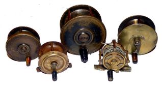 REELS :(5) J Enright Makers Castleconnell 3.5" all brass fly reel, Malloch pattern, smooth horn
