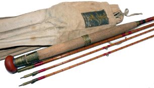 ROD: Early Hardy Palakona 10' 3 pce split cane trout fly rod with correct spare tip, No A4783,