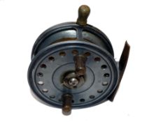 REEL: The Bute Patent 35014 alloy drum casting reel, 4" dia, twin brown handles, crazed knob to