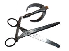 ACCESSOIRES: (2) Rare J Gibbins & Sons early steel pike scissor gag, 8" long, adjustable tooth