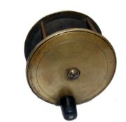 REEL: Bowness & Bowness Maker, 230 Strand, London 4.5" diameter extra wide brass salmon fly reel,