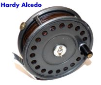 REEL: Rare Hardy Alcedo alloy fly reel, 3 7/8" diameter, ribbed alloy foot, rim tension regulator,