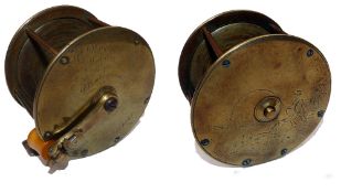 REEL: Rare G Hughes Maker 42 Hope St Birmingham all brass folding handle wide drum winch, 3.5"