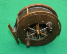 REEL: Early Allcock Aerial 4.5" diameter Centrepin reel, ebonite drum stamped "Patent", 6 spoke with