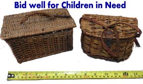 CHILDREN IN NEED CHARITY LOT: Fine French reed fly fishers creel with stitched leather decoration,