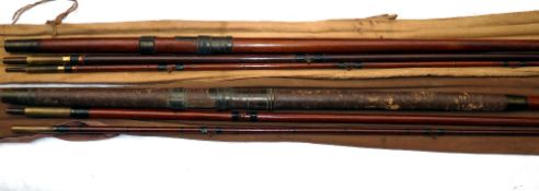 RODS: (2) Pair of Farlow of London 16' 3 piece greenheart salmon fly rods, black whipped snake