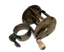 REEL: Early brass collar fitting slide lock all brass winch, 1.75" diameter, 1.8" wide, curved