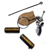 ACCESSORIES: (3) Fosters Thumb Magnifier glass, spring clamp stamped Foster bros Ashbourne, ball