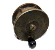 REEL: Early Malloch Patent Sun and Planet geared salmon fly reel, 4.5" diameter, brass face plate