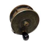 REEL: Early Malloch Patent Sun and Planet geared salmon fly reel, 4.5" diameter, brass face plate