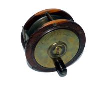 REEL: Early 5" Scottish pattern wood/brass salmon fly reel, brass face plate engraved "Colonel