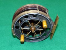 REEL: Early Allcock Aerial 3.5" diameter alloy trotting reel, front alloy flange stamped "Patent",