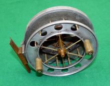 REEL: Early Allcock Aerial 4.5" diameter Centrepin reel, faceplate stamped "Patent", 8 large