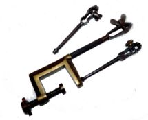 ACCESSORIES: (3) Vintage Eclipse, Sheffield brass and steel fly tying vice, 8" tall, cast brass