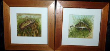 PRINTS: (2) Pair of colour prints by Bryan Bagstaff, depicting perch chasing prey and pike,