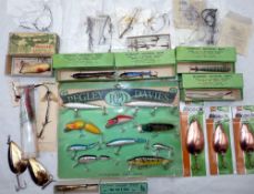 LURES: (Qty) Pegley Davies trade shop display of plastic pike lures on shrink wrapped card, 4