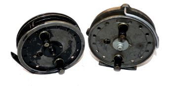 REELS: (2) Allcock's Perfection Flick-em 4" alloy trotting reel by Youngs, 2 screw cap, face plate