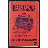 Pre-war football programme 1936/1937 Brentford v Manchester Utd Division 1 match at Griffin Park.