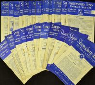 Collection of Shrewsbury Town football programmes from 1952 to 1960, all homes, containing many