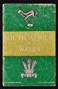 Rare 1964 South Africa vs Wales signed rugby programme - played at Kings Park Durban on May 23 and