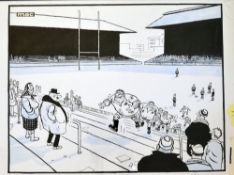 Original Rugby hand drawn cartoon by MAC - depicting players with caption "I told you not to wear