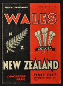 1969 Wales Rugby Tour to New Zealand programme - the 1st test vs New Zealand played on Saturday 31st