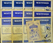 Collection of Watford home league football programmes for 1952/1953 complete season excluding