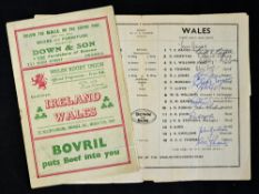 2x early post war Wales vs Ireland rugby programmes-one signed-both played at St Helens Swansea to