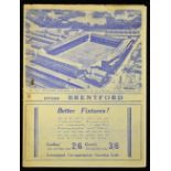 Pre-war football programme 1938/39 Everton v Brentford, Division 1 match at Goodison Park. Slight