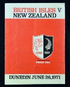 1971 British Lions v New Zealand rugby programme 1st Test played on the 26th June at Dunedin with
