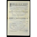 1947/1948 Huddersfield Town v Manchester Utd Division 1 match programme. Slight crease, pencil