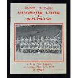 1974/1975 Tour match programme Queensland v Manchester Utd at Brisbane, 22 June 1975. Good, no