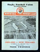1936 England v New Zealand rugby programme played 4th January at Twickenham, the match featured