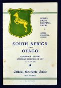 1937 South Africa Rugby Tour to New Zealand programme - v Otago played at Carisbrook Ground on