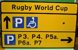 2015 Rugby World Cup - 3x various official Rugby World Cup Parking signs cover coaches, buses, car