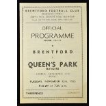 1955/56 London Challenge Cup Final programme Brentford v Queens Park Rangers at Griffin Park. Good