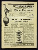 Tottenham Hotspur football programme 1951/1952 FA Cup Semi-Final dated 29 March 1952, Arsenal v