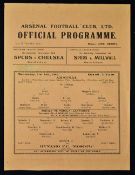 1945 Arsenal v Moscow Dynamo match programme dated 21 November 1945 at White Hart Lane Tottenham,