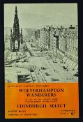 1953/1954 Edinburgh Select v Wolverhampton Wanderers pre-season friendly match at Easter Road, dated