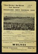 Wellington Town v Wolverhampton Wanderers 1951/52 football programme for the Birmingham League match