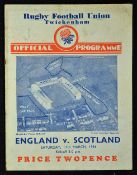 1934 England (Grand Slam Champions) v Scotland rugby programme played on Saturday 17th March winning