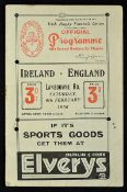 1936 Ireland vs England rugby programme played at Lansdowne Road Saturday 8th February